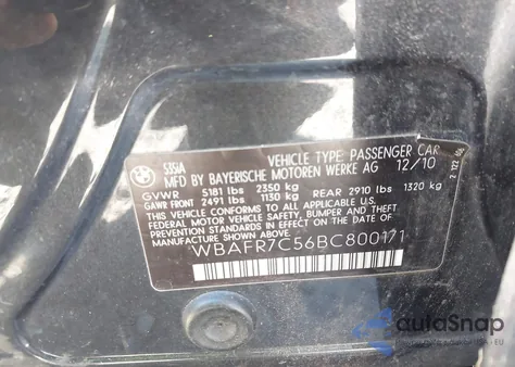 2011 BMW 535I from USA, damaged, VIN WBAFR7C56BC800171